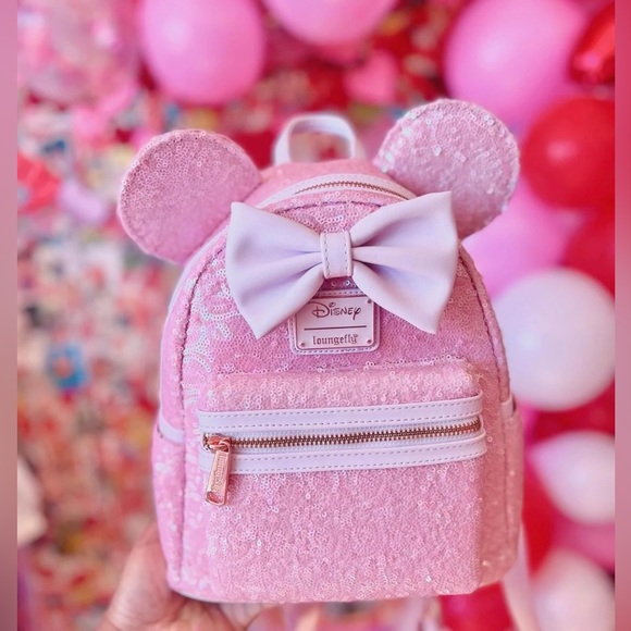 💖 Loungefly COTTON CANDY Pink Minnie Ears Sequin Backpack 💖 - Picture 5 of 5